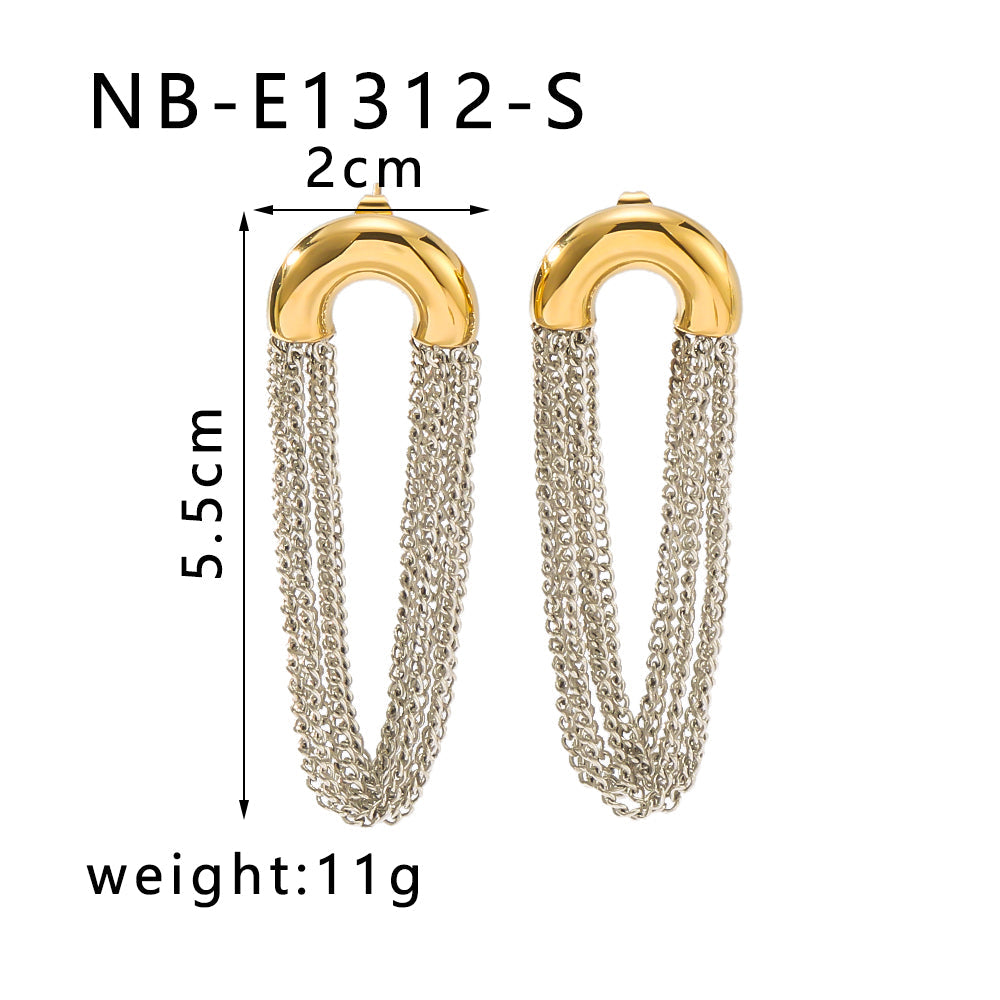 1 par de pendientes colgantes de acero inoxidable 304 chapados en oro de 18 quilates con borlas semicirculares de estilo clásico vacacional.