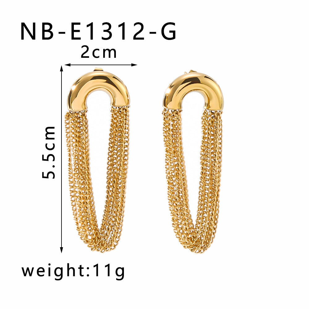 1 par de pendientes colgantes de acero inoxidable 304 chapados en oro de 18 quilates con borlas semicirculares de estilo clásico vacacional.