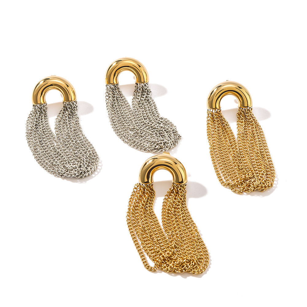 1 par de pendientes colgantes de acero inoxidable 304 chapados en oro de 18 quilates con borlas semicirculares de estilo clásico vacacional.