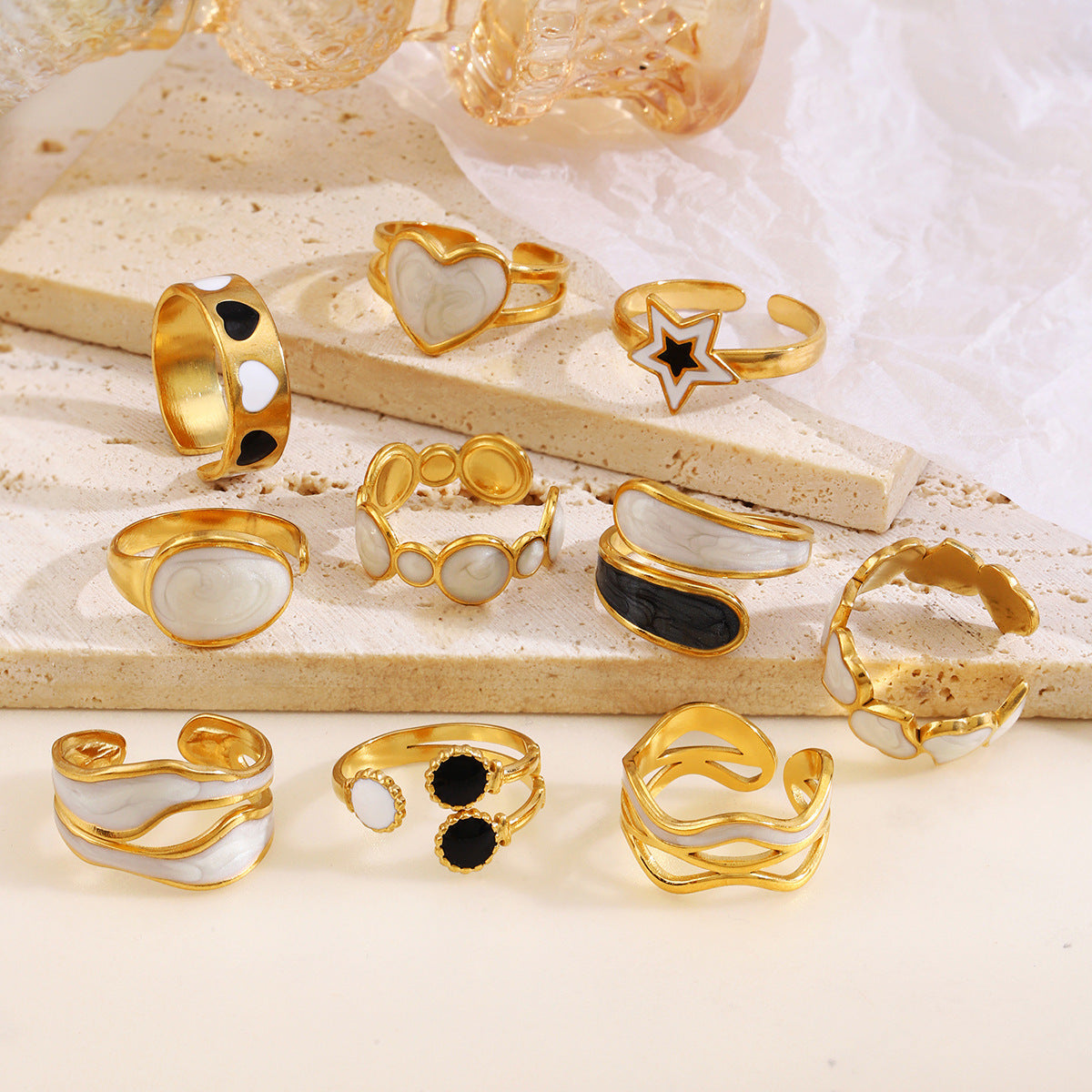Anillos abiertos chapados en acero inoxidable 304 con diseño geométrico de estilo simple, venta al por mayor