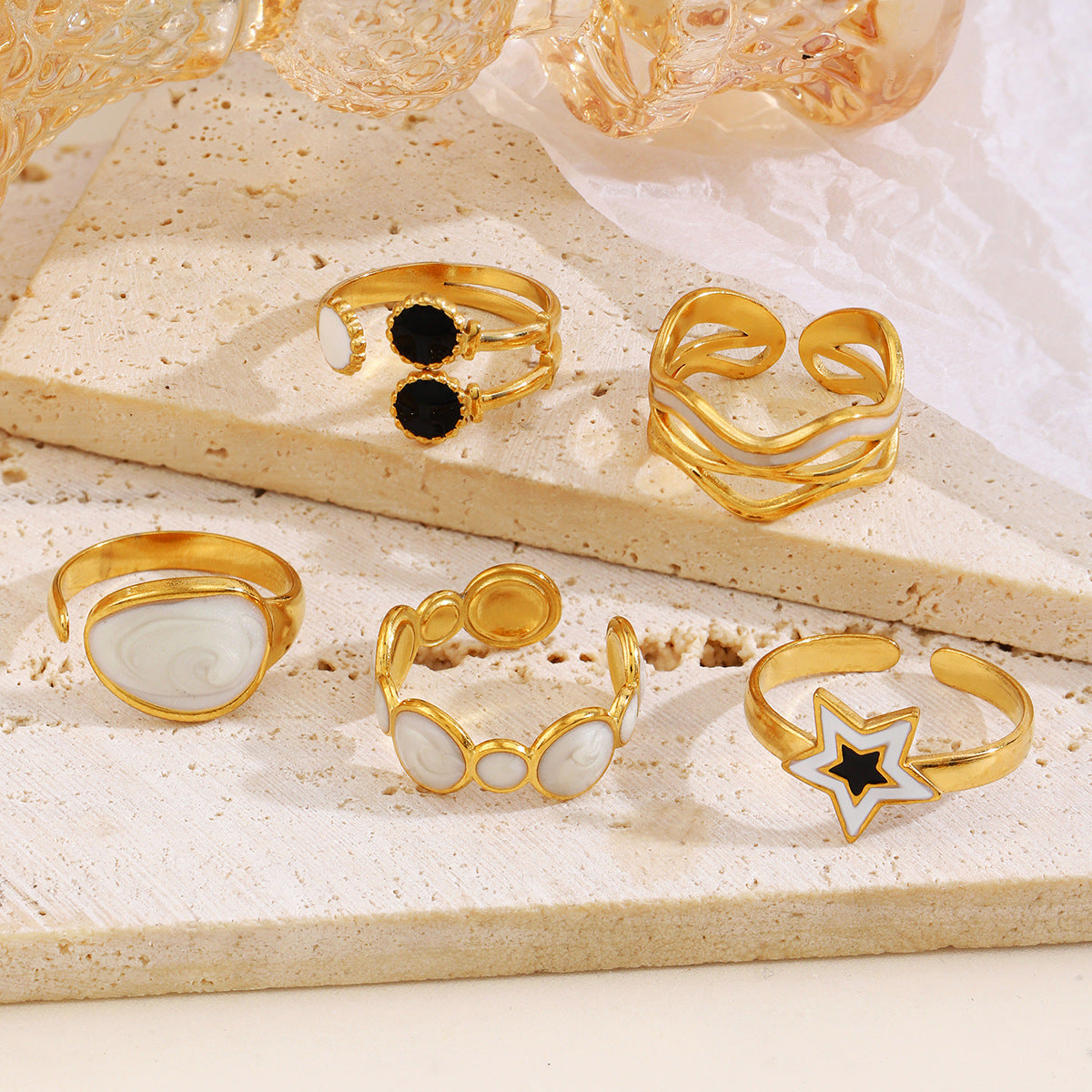 Anillos abiertos chapados en acero inoxidable 304 con diseño geométrico de estilo simple, venta al por mayor