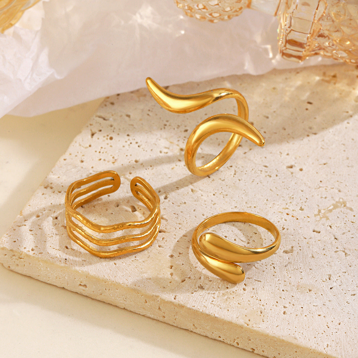 Anillos abiertos de acero inoxidable 304 con chapado irregular, estilo geométrico simple, venta al por mayor 