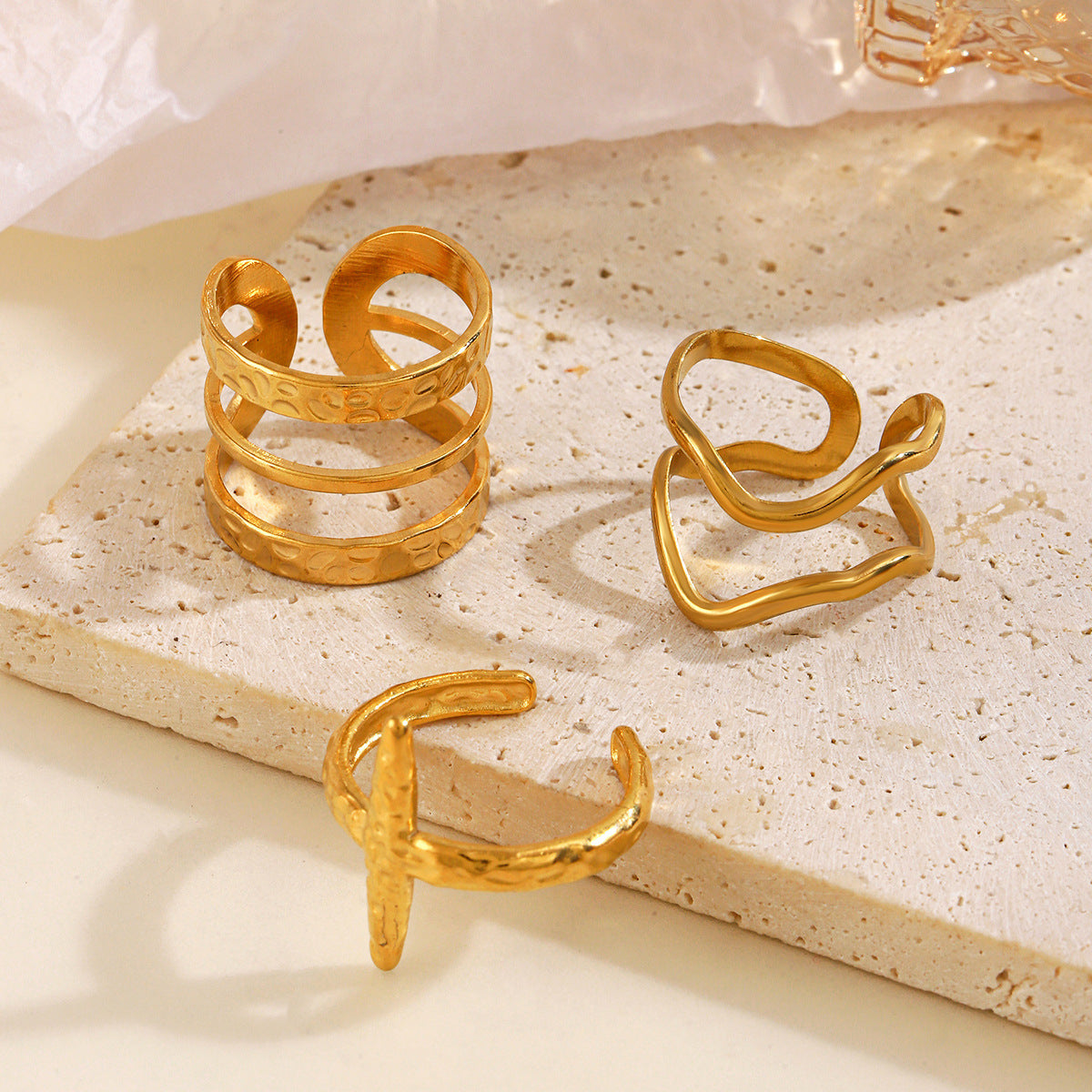 Anillos abiertos de acero inoxidable 304 con chapado irregular, estilo geométrico simple, venta al por mayor 