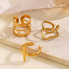 Anillos abiertos de acero inoxidable 304 con chapado irregular, estilo geométrico simple, venta al por mayor 