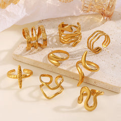Anillos abiertos de acero inoxidable 304 con chapado irregular, estilo geométrico simple, venta al por mayor 