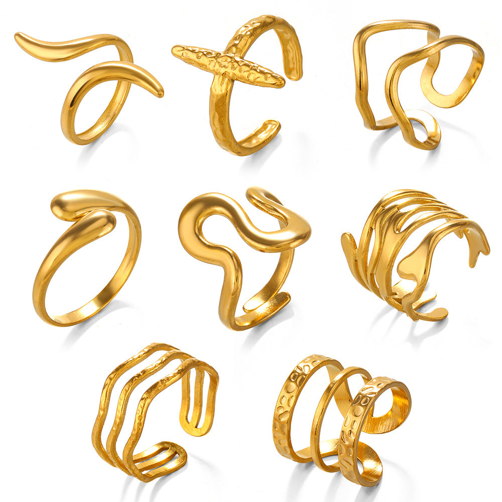 Anillos abiertos de acero inoxidable 304 con chapado irregular, estilo geométrico simple, venta al por mayor 