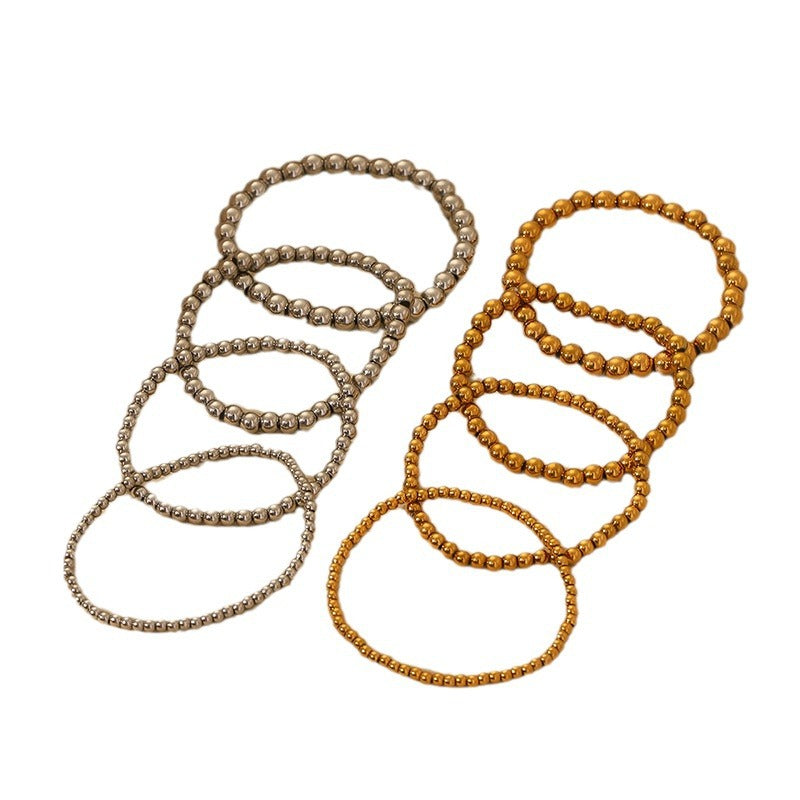 Pulseras de acero inoxidable 304 con cordón elástico, chapadas en oro de 18 quilates, de color sólido, estilo IG, a granel 