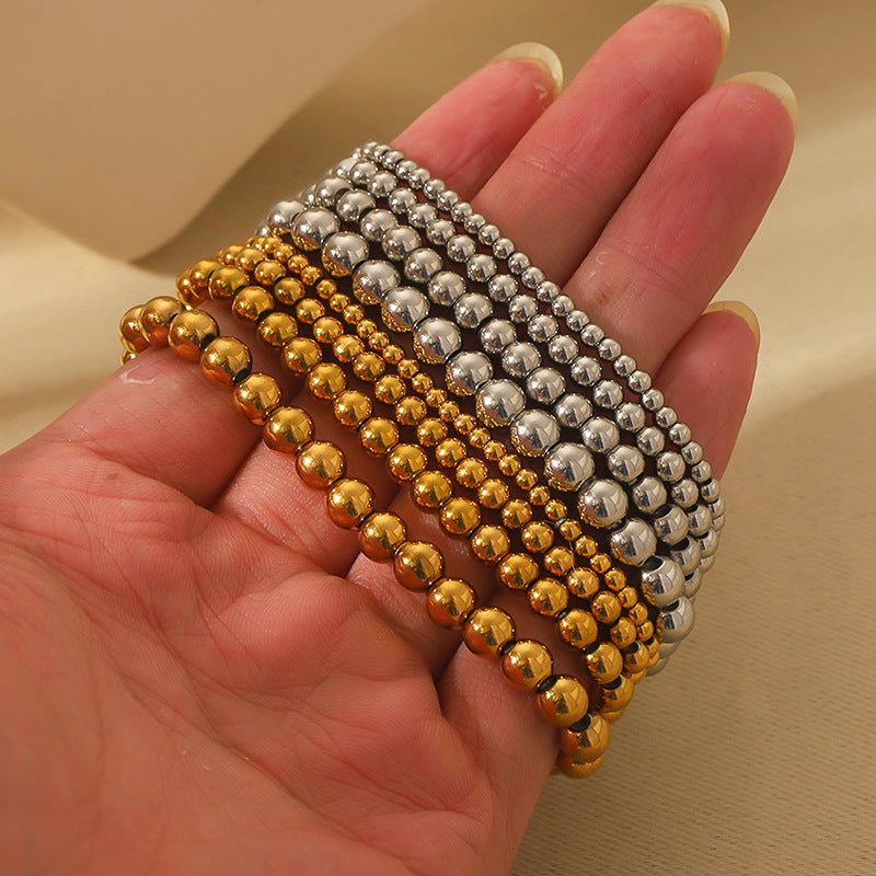 Pulseras de acero inoxidable 304 con cordón elástico, chapadas en oro de 18 quilates, de color sólido, estilo IG, a granel 