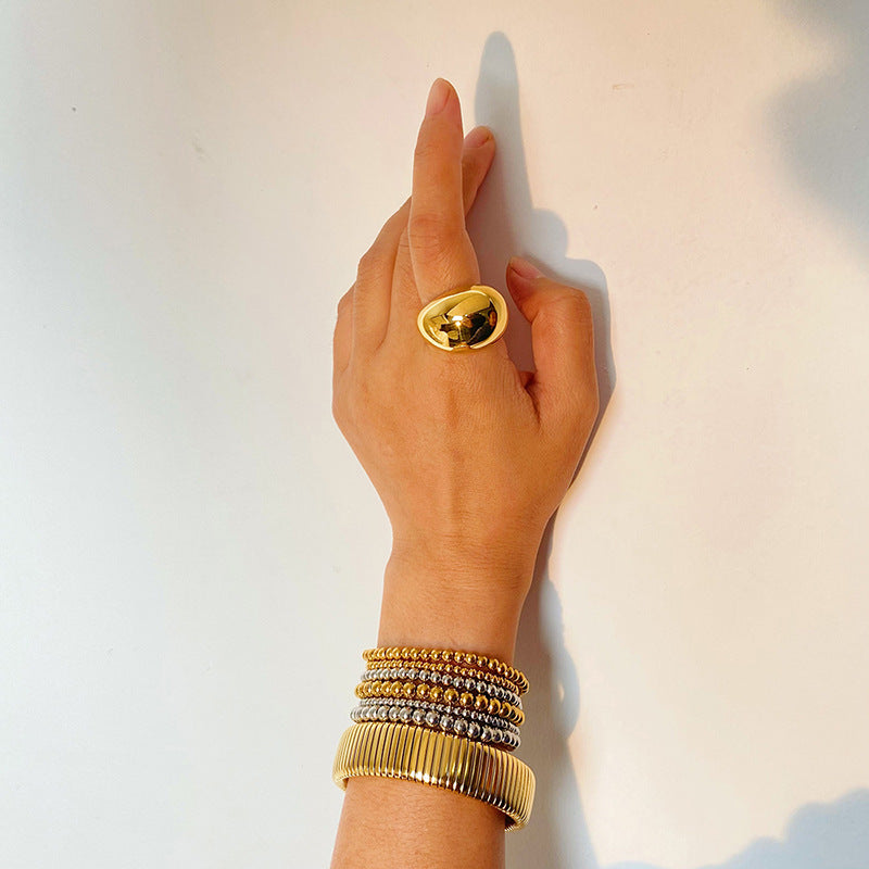Pulseras de acero inoxidable 304 con cordón elástico, chapadas en oro de 18 quilates, de color sólido, estilo IG, a granel 