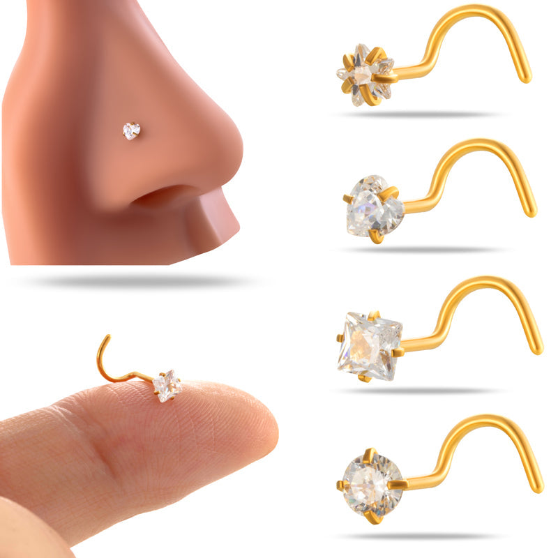 1 pieza de aros y pendientes para la nariz, estilo simple, estilo clásico, pentagrama, forma de corazón redondo, aros y pendientes para la nariz de acero inoxidable 316L.