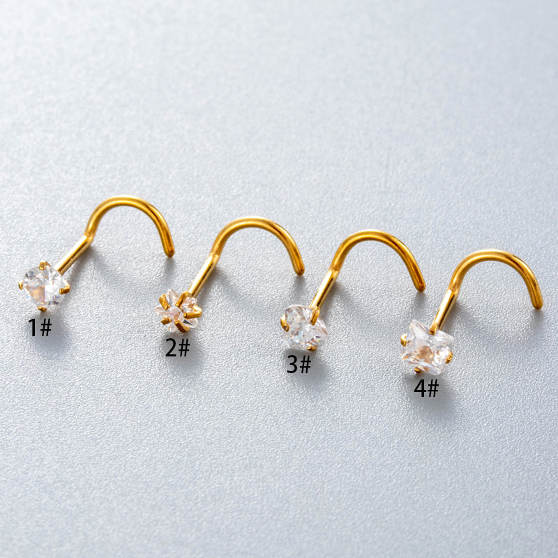 1 pieza de aros y pendientes para la nariz, estilo simple, estilo clásico, pentagrama, forma de corazón redondo, aros y pendientes para la nariz de acero inoxidable 316L.