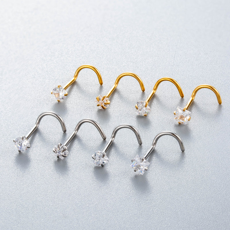 1 pieza de aros y pendientes para la nariz, estilo simple, estilo clásico, pentagrama, forma de corazón redondo, aros y pendientes para la nariz de acero inoxidable 316L.