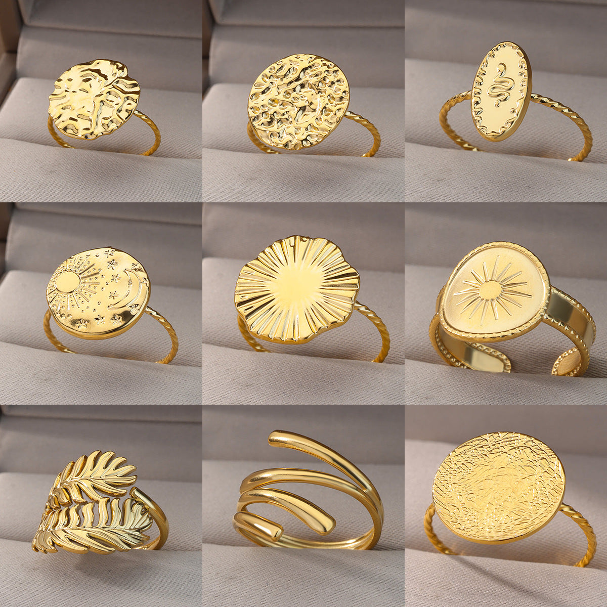 Anillos abiertos chapados en oro de 18 quilates de acero inoxidable 304 con forma de corazón, estilo geométrico redondo, joyería al por mayor
