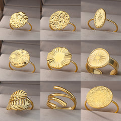 Anillos abiertos chapados en oro de 18 quilates de acero inoxidable 304 con forma de corazón, estilo geométrico redondo, joyería al por mayor