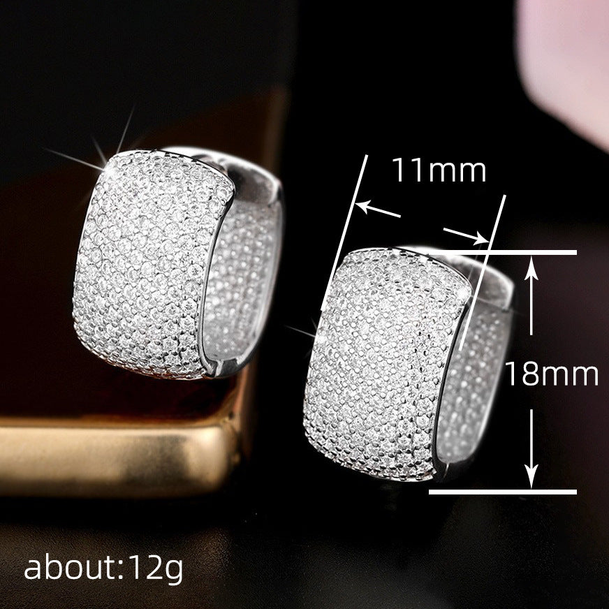 1 par de pendientes de cobre y circonita con incrustaciones geométricas brillantes de estilo simple