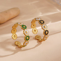 Anillos abiertos chapados en acero inoxidable 304 con diseño de flor de estilo simple al por mayor
