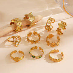 Anillos abiertos chapados en acero inoxidable 304 con diseño de flor de estilo simple al por mayor