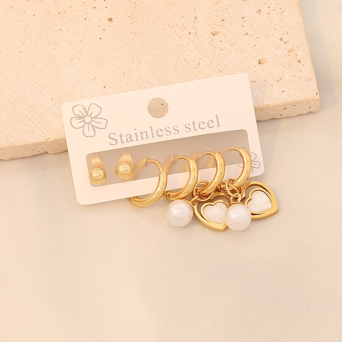 3 pares de aretes colgantes de acero inoxidable 304 chapados en oro de 18 quilates con diseño de estrella de viaje de estilo simple