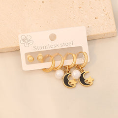 3 pares de aretes colgantes de acero inoxidable 304 chapados en oro de 18 quilates con diseño de estrella de viaje de estilo simple