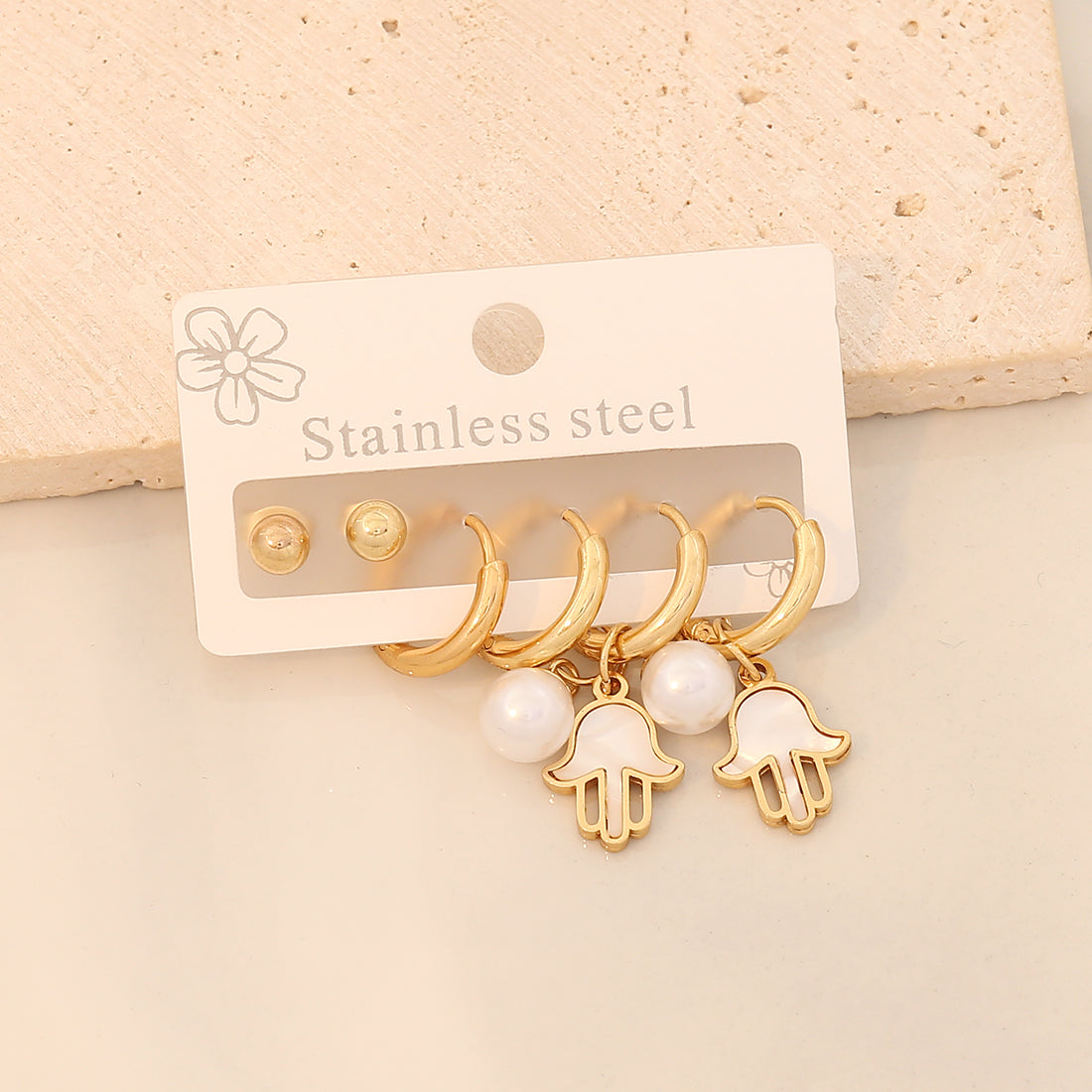 3 pares de aretes colgantes de acero inoxidable 304 chapados en oro de 18 quilates con diseño de estrella de viaje de estilo simple