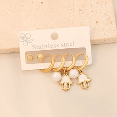 3 pares de aretes colgantes de acero inoxidable 304 chapados en oro de 18 quilates con diseño de estrella de viaje de estilo simple