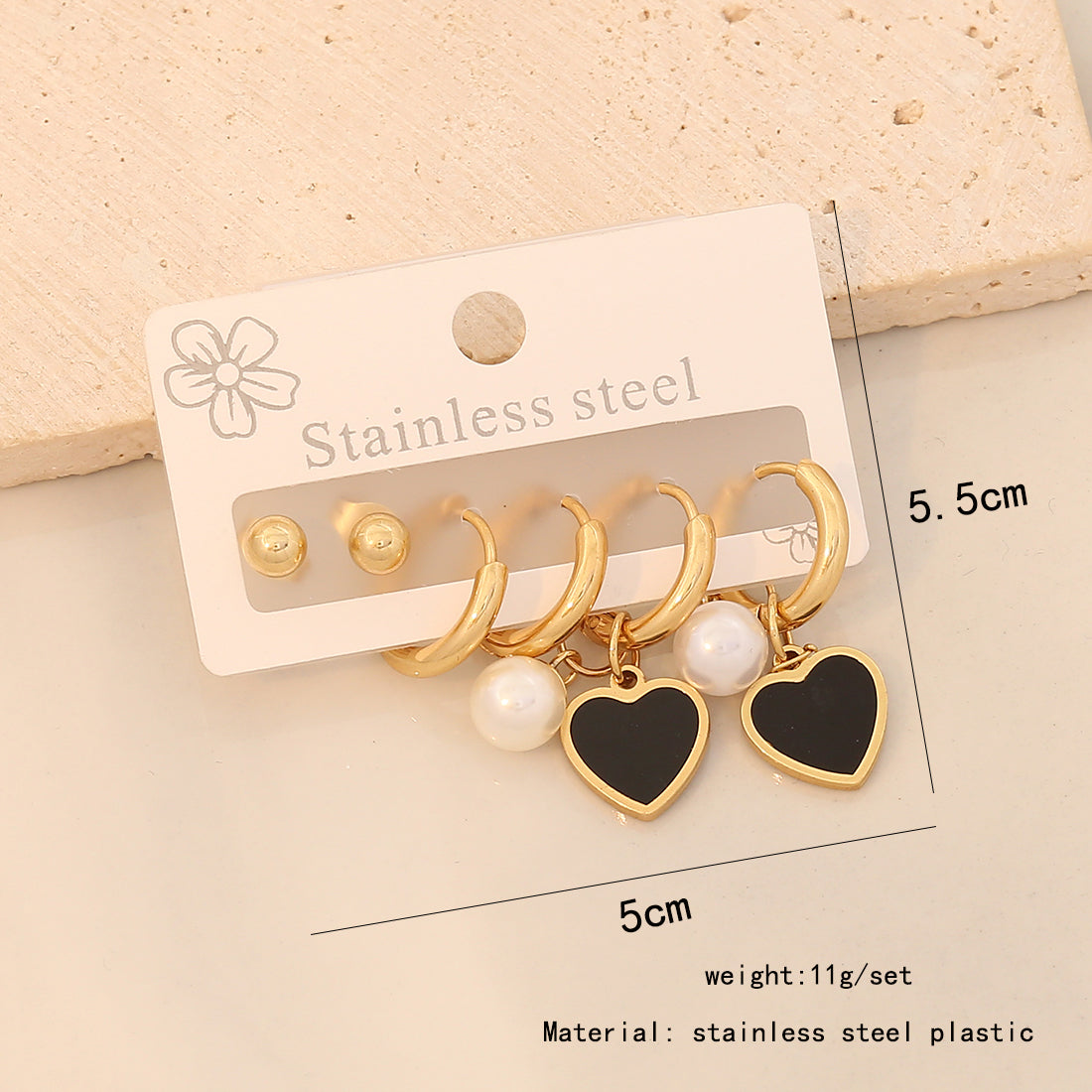 3 pares de aretes colgantes de acero inoxidable 304 chapados en oro de 18 quilates con diseño de estrella de viaje de estilo simple