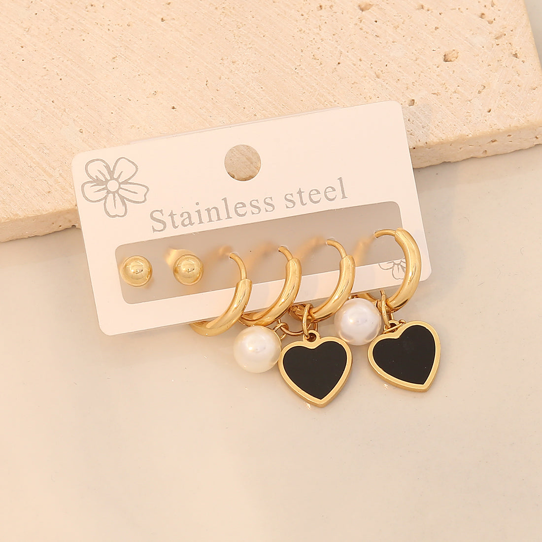 3 pares de aretes colgantes de acero inoxidable 304 chapados en oro de 18 quilates con diseño de estrella de viaje de estilo simple