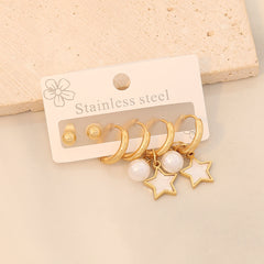 3 pares de aretes colgantes de acero inoxidable 304 chapados en oro de 18 quilates con diseño de estrella de viaje de estilo simple