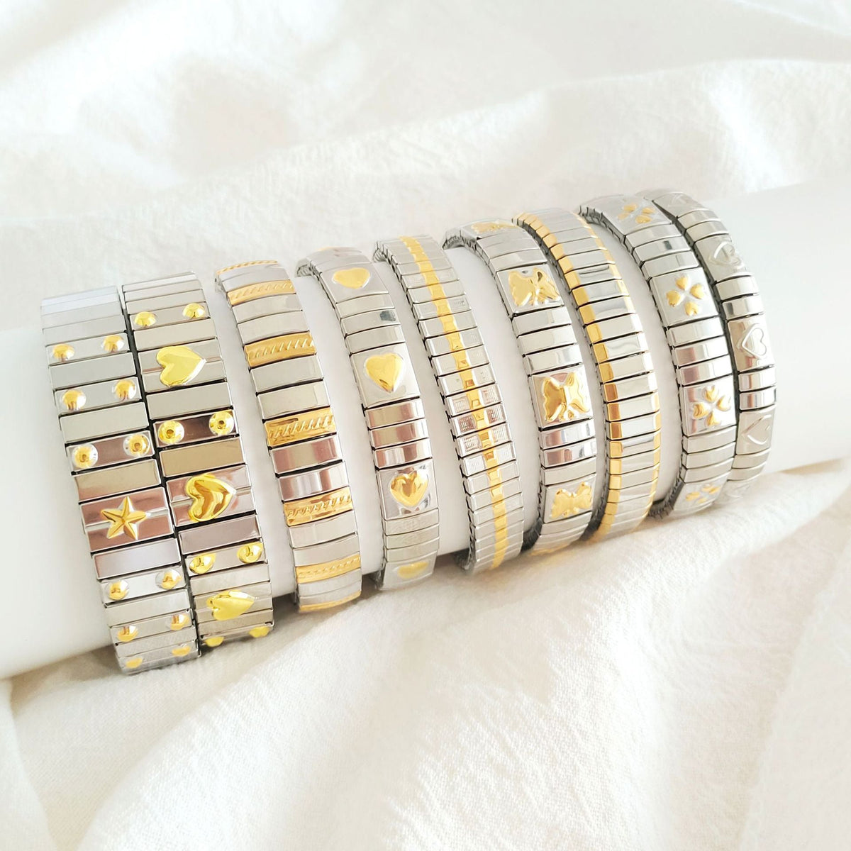 Pulseras de acero inoxidable 304 con nudo de lazo y forma de corazón geométrico de estilo simple, disponibles a granel