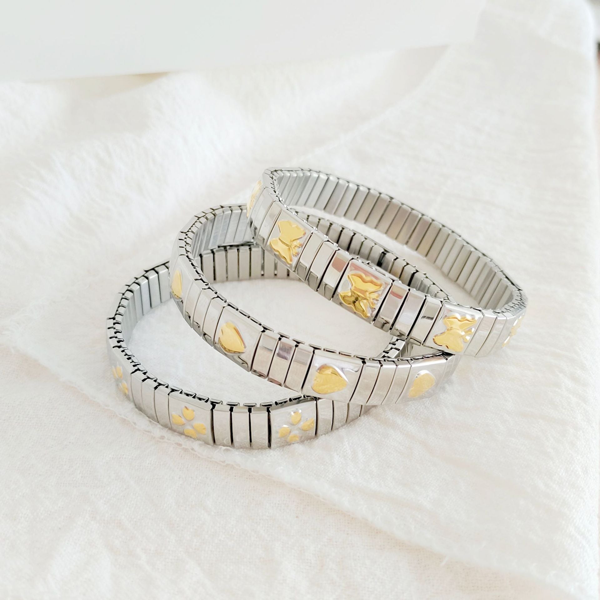 Pulseras de acero inoxidable 304 con nudo de lazo y forma de corazón geométrico de estilo simple, disponibles a granel