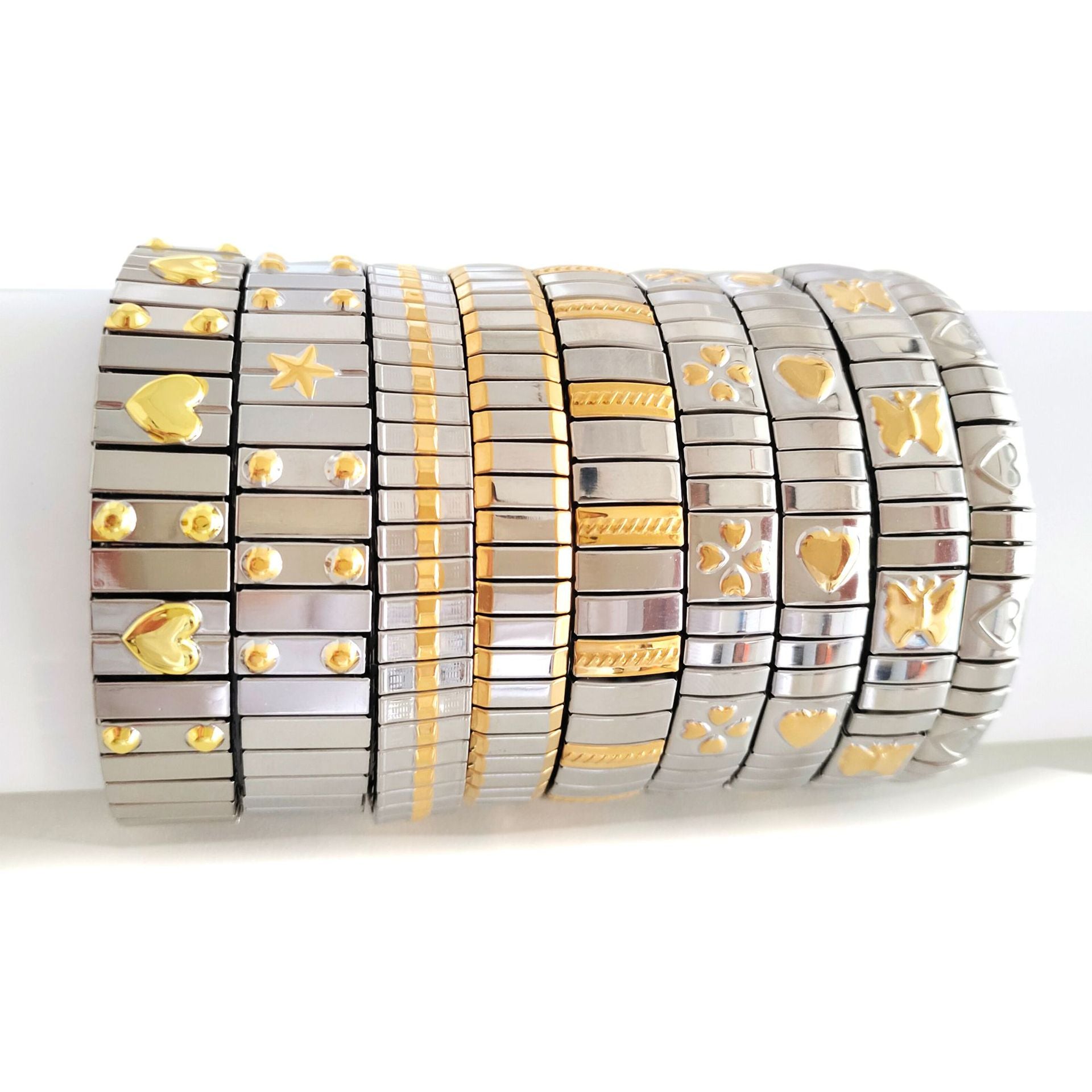 Pulseras de acero inoxidable 304 con nudo de lazo y forma de corazón geométrico de estilo simple, disponibles a granel