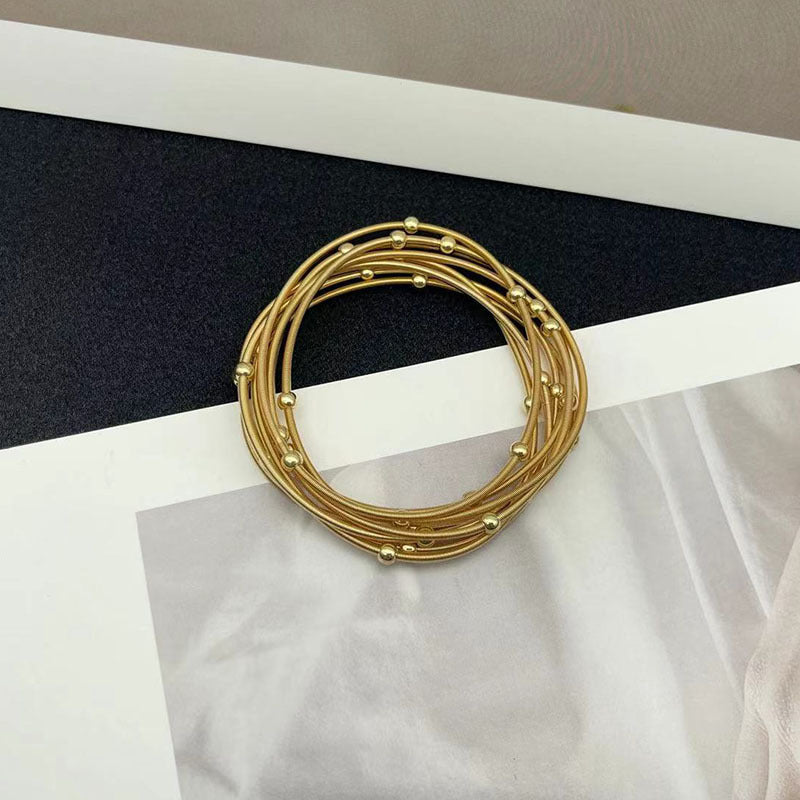 Pulseras de alambre de acero al carbono con cuentas de plástico geométricas, estilo clásico y moderno básico, a granel.