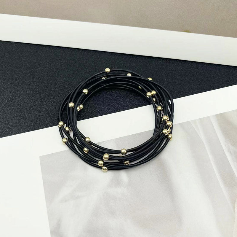 Pulseras de alambre de acero al carbono con cuentas de plástico geométricas, estilo clásico y moderno básico, a granel.