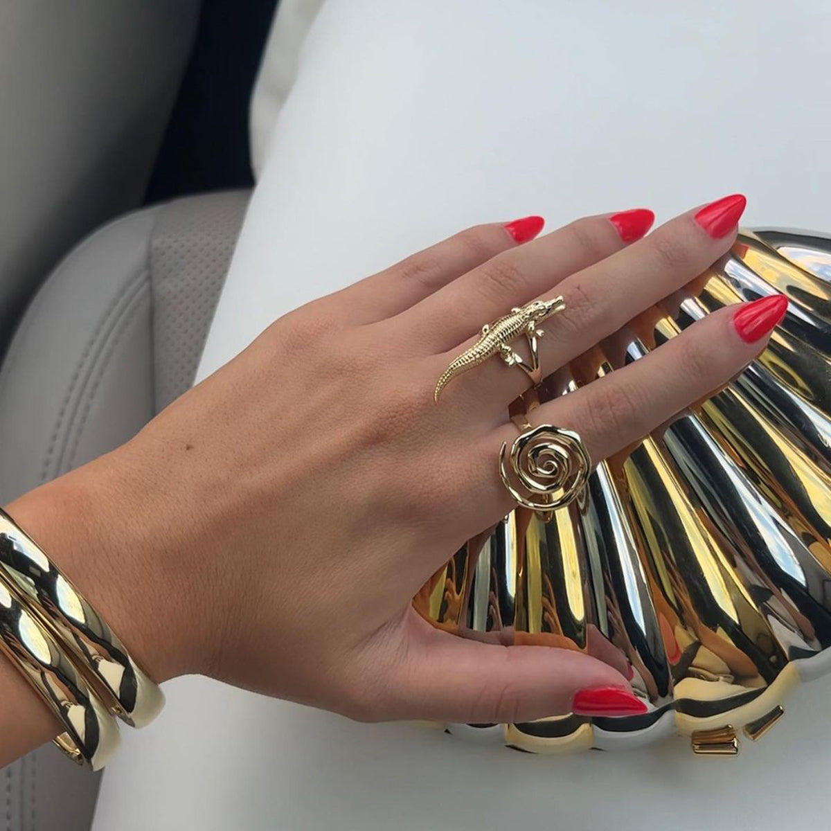 Anillos abiertos chapados en oro de 18 quilates con rosca en espiral estilo IG, de acero inoxidable 304.