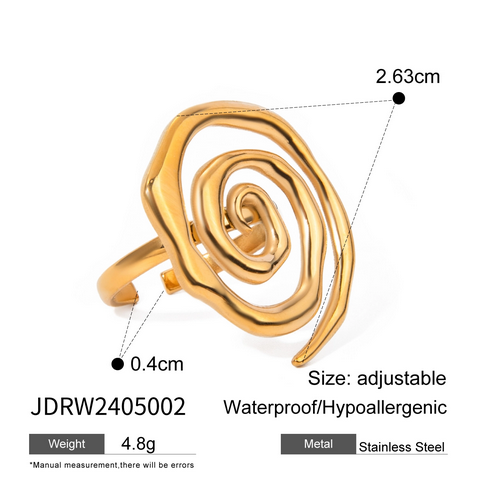 Anillos abiertos chapados en oro de 18 quilates con rosca en espiral estilo IG, de acero inoxidable 304.