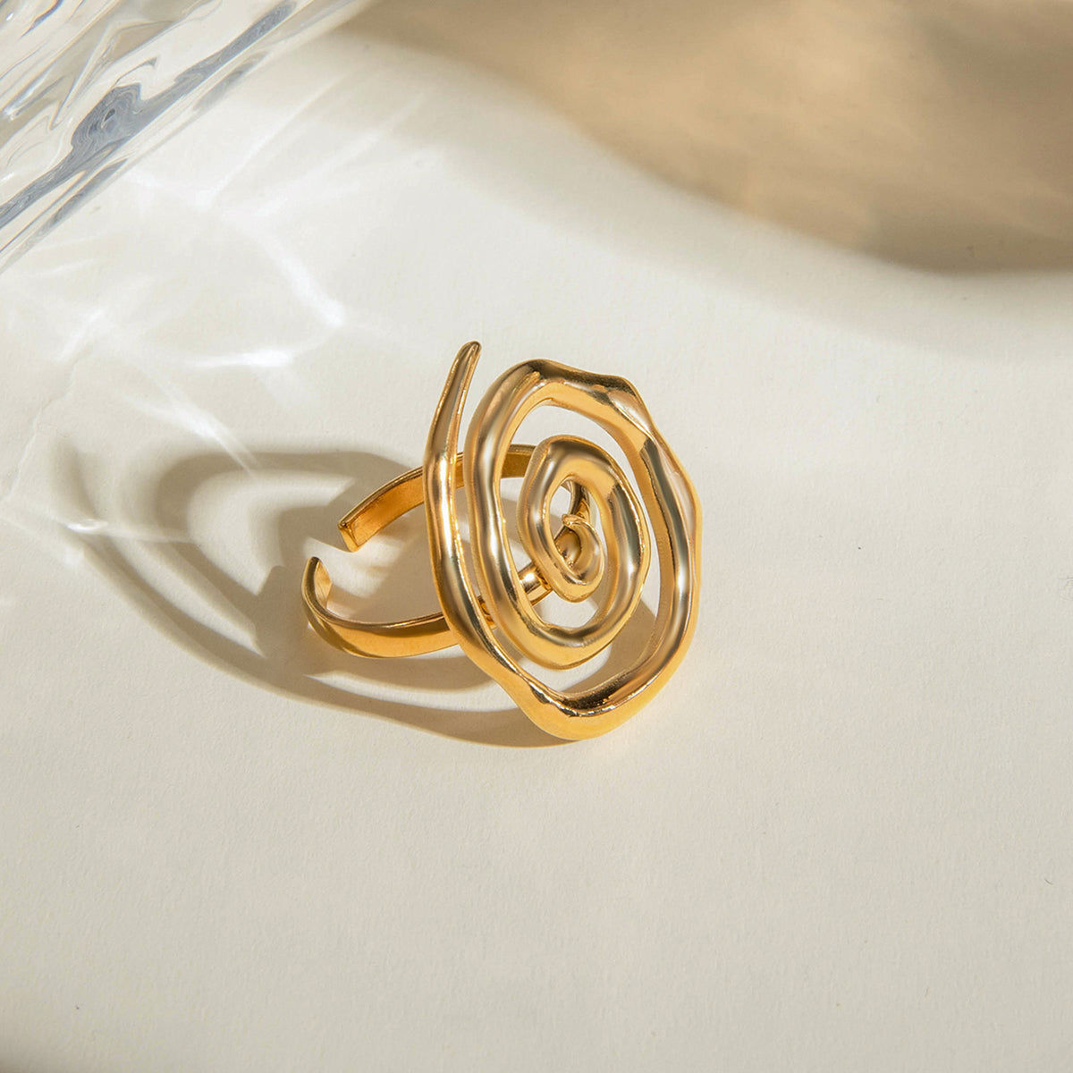 Anillos abiertos chapados en oro de 18 quilates con rosca en espiral estilo IG, de acero inoxidable 304.
