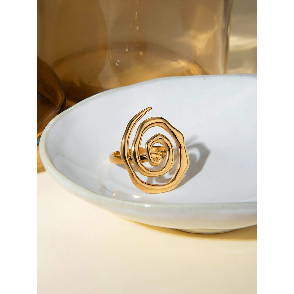 Anillos abiertos chapados en oro de 18 quilates con rosca en espiral estilo IG, de acero inoxidable 304.