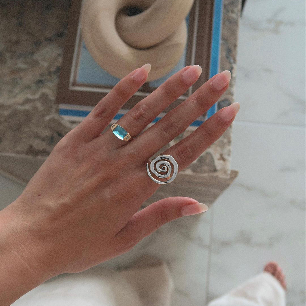 Anillos abiertos chapados en oro de 18 quilates con rosca en espiral estilo IG, de acero inoxidable 304.