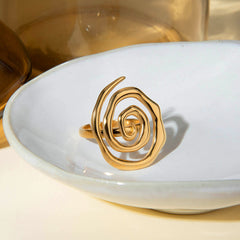 Anillos abiertos chapados en oro de 18 quilates con rosca en espiral estilo IG, de acero inoxidable 304.