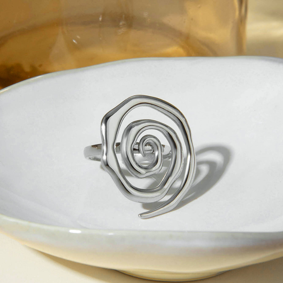 Anillos abiertos chapados en oro de 18 quilates con rosca en espiral estilo IG, de acero inoxidable 304.