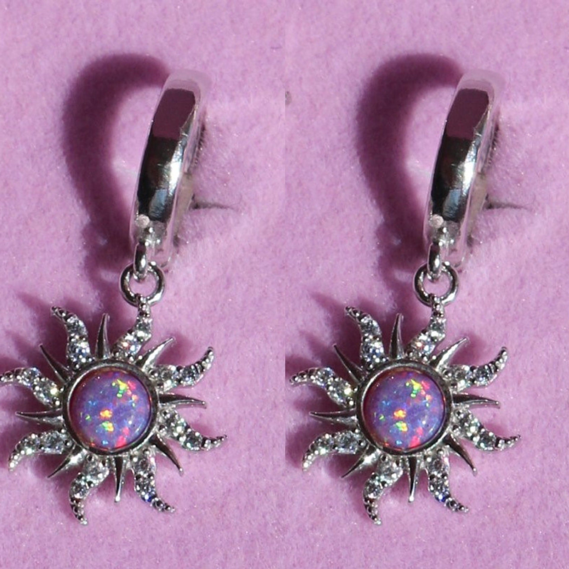 Anillos, pendientes y collar con incrustaciones de sol, ópalo artificial y circonitas, estilo informal, sencillo y chapado en oro y cobre.