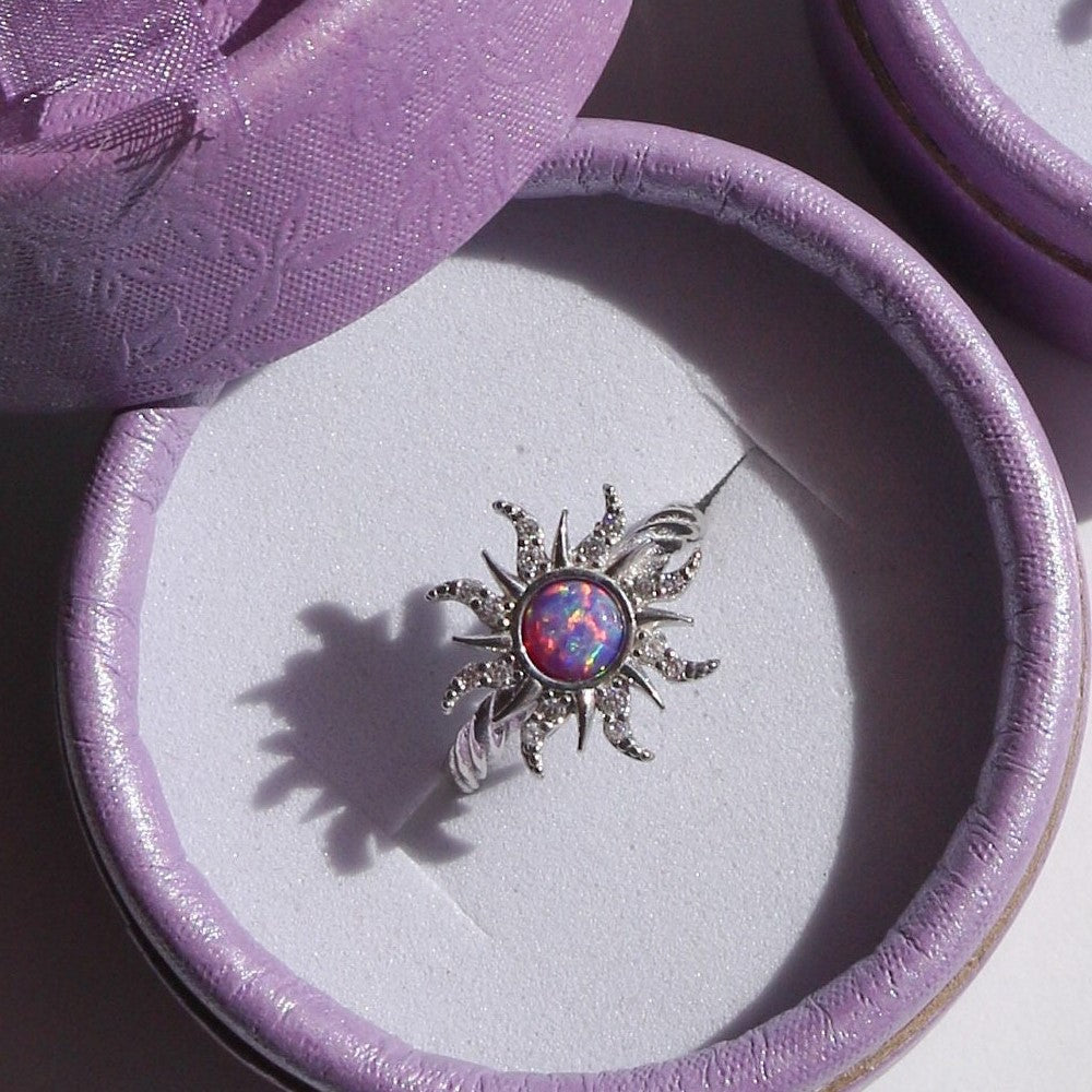 Anillos, pendientes y collar con incrustaciones de sol, ópalo artificial y circonitas, estilo informal, sencillo y chapado en oro y cobre.