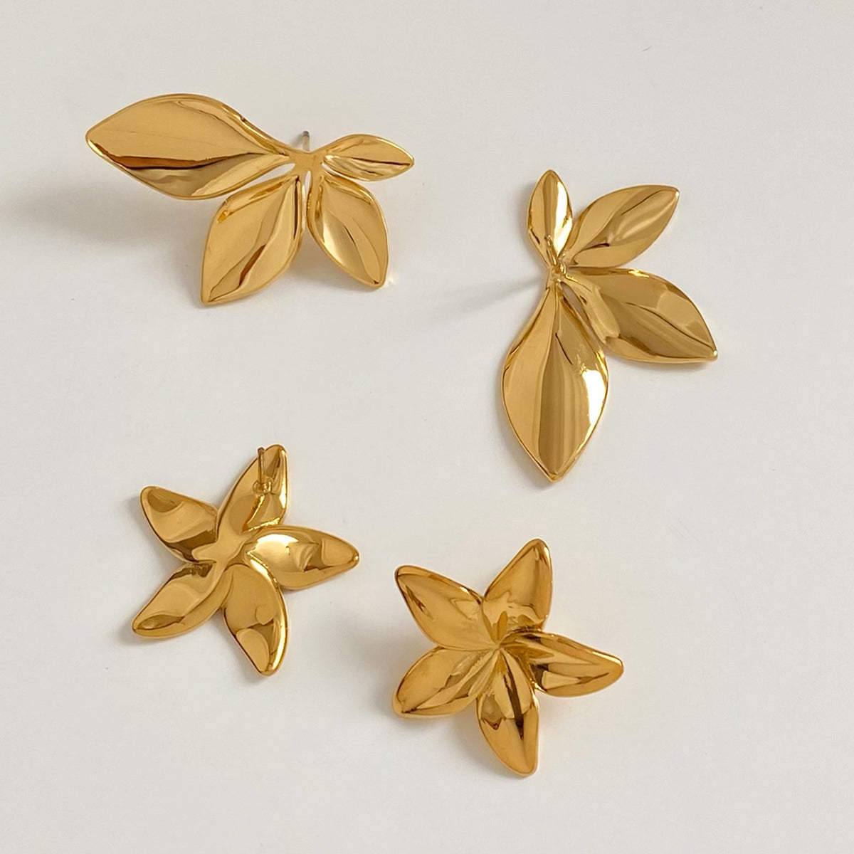 1 par de pendientes de acero inoxidable 304 chapados en oro blanco de 16 quilates con diseño de hojas y flores, estilo moderno e informal.
