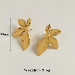 1 par de pendientes de acero inoxidable 304 chapados en oro blanco de 16 quilates con diseño de hojas y flores, estilo moderno e informal.