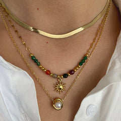 Joyería al por mayor: elegante collar con colgante de girasol (Jz001), estilo francés retro, perla de acero inoxidable 316L, imitación de perla, piedra natural, chapado en oro de 18 quilates.