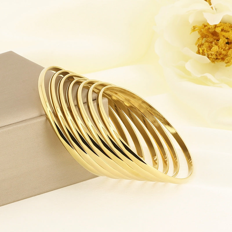 Pulsera de acero inoxidable 304 chapada en oro de 18 quilates, estilo simple, color sólido, disponible al por mayor (1 juego) 