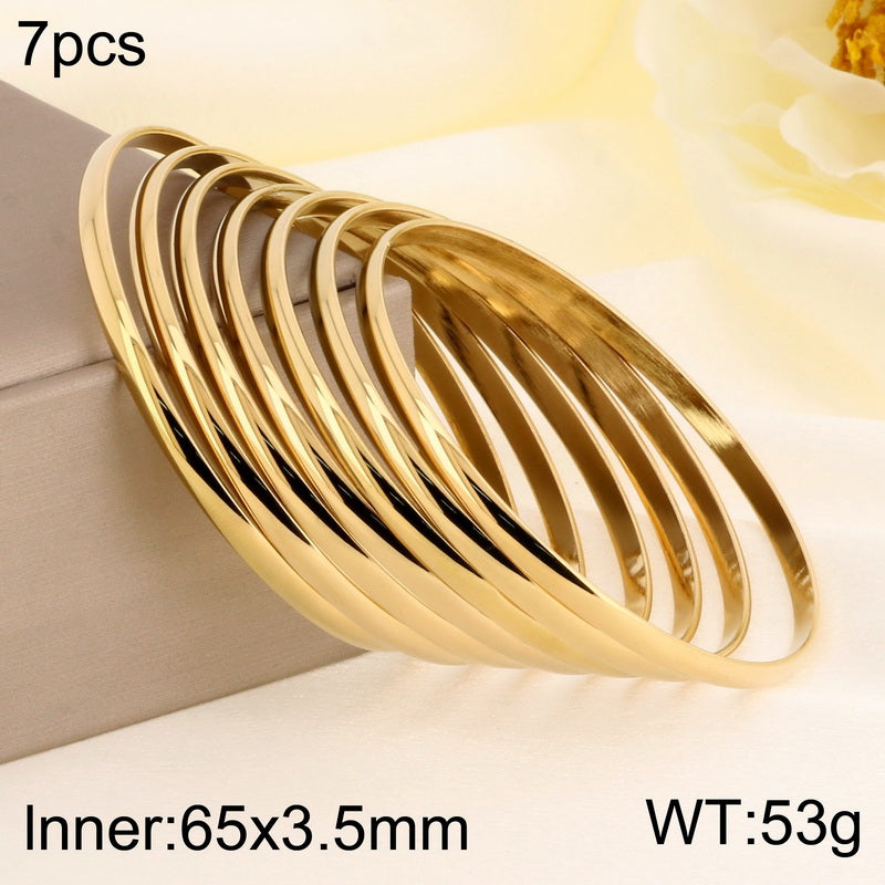 Pulsera de acero inoxidable 304 chapada en oro de 18 quilates, estilo simple, color sólido, disponible al por mayor (1 juego) 