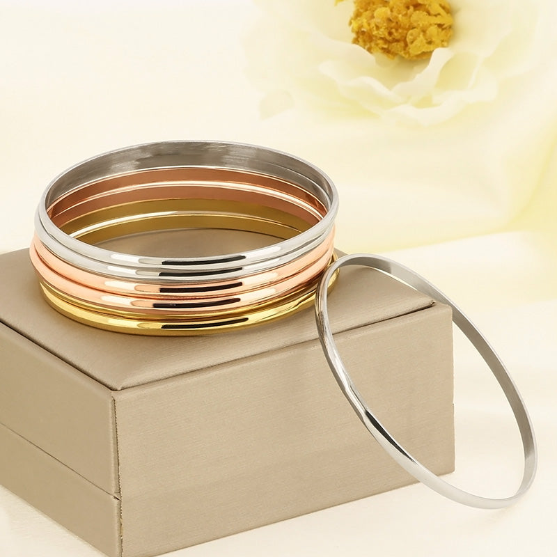 Pulsera de acero inoxidable 304 chapada en oro de 18 quilates, estilo simple, color sólido, disponible al por mayor (1 juego) 