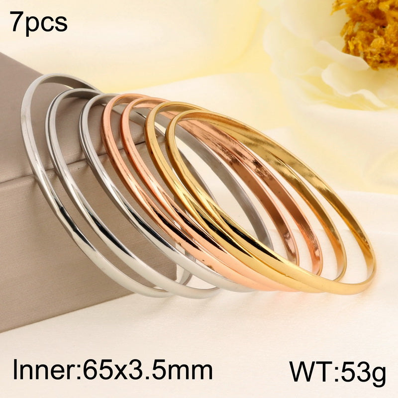Pulsera de acero inoxidable 304 chapada en oro de 18 quilates, estilo simple, color sólido, disponible al por mayor (1 juego) 