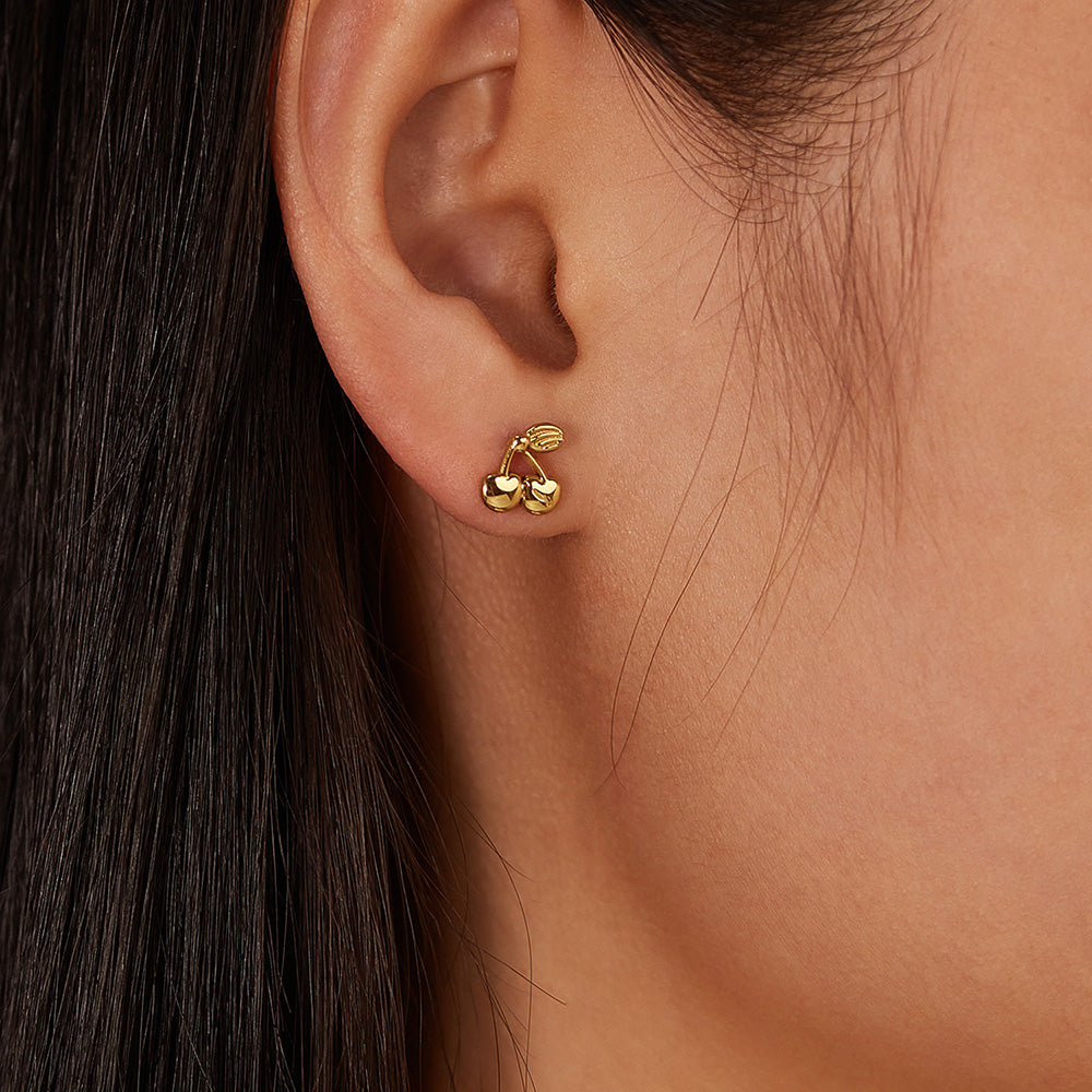 1 par de pendientes de acero inoxidable 304 con baño de cereza de estilo simple